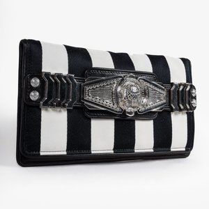 Balmain Black White Stripe Clutch Silver Tone Hardware